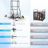 DUDUXI Sports Equipment Garage Organizer,Garage Ball Storage Rack for Sports with Wheels-Upgraded 3 Layers Sports Organizer Rack Outdoor Basketball Racks for Balls with Holder and Hooks — image 7