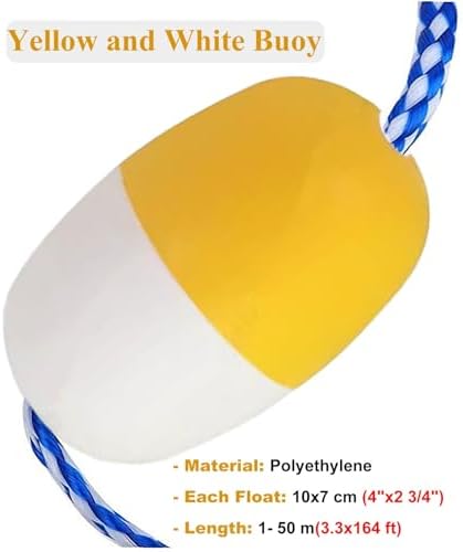 Pool Safety Divider with Buoy Ropes, Floating Pool Lane Markers, White & Yellow Buoys, Pre-Assembled Stainless Hooks, 16ft Swim Race Lane Separator, Pool Safety Equipment