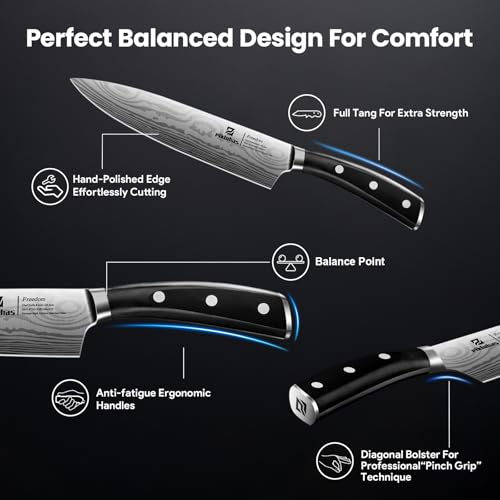 Image of 15 PC Magnetic Knife Sets for Kitchen with Block, Kitchen Knife Set Made of German High Carbon Stainless Steel Damascus Pattern as Gift for Couple, Wedding, Women or Mom with Gift Box