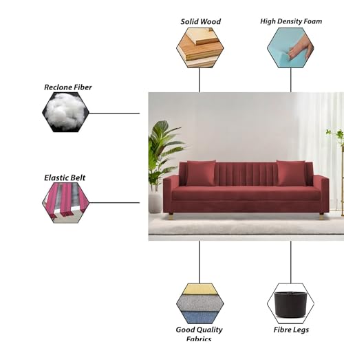 Image of Casaliving Garcia 3 Seater Sofa Set for Living Room (Maroon Colour) Premium Fabric Sofa