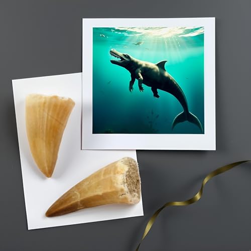 Kaltner Präsente Geschenkidee - Versteinerte Urzeit Fossilien: unbehandelte naturbelassene Fossile Hai Urzeithai Mosasaurus Zähne XL/Dinosaurierzahn/Mosasauruszahn (2er Set)