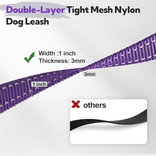 Dual-Handle Dog Leash 6FT, Heavy Duty Nylon with Reflective Threads,Purple — view 6