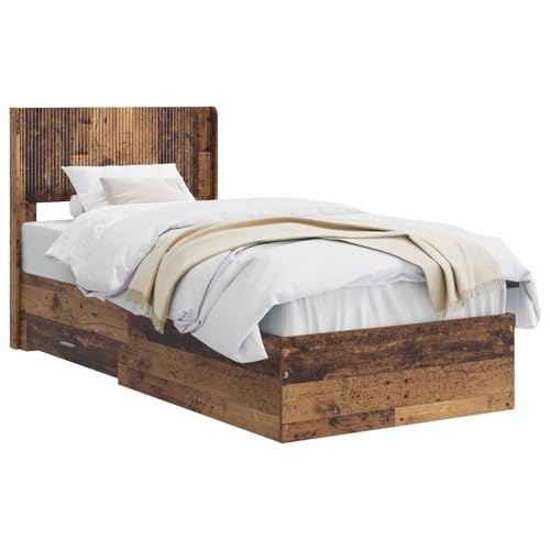 vidaXL Estructura de Cama con Almacenamiento y cabecero, Cama Rectangular Moderna, Mueble Funcional, Ahorro de Espacio, diseño con Listones para tu Dormitorio