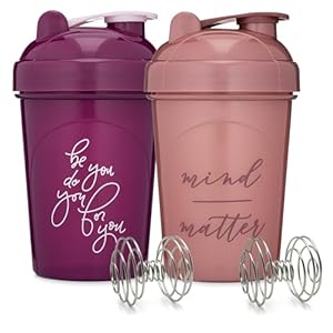 GOMOYO 2-Pack 20-Ounce Protein Shaker Bottle (Plum & Rose) | BPA Free, Dishwasher Safe Shaker Cups with Motivational Quotes for Gym, Running, Workout Supplements