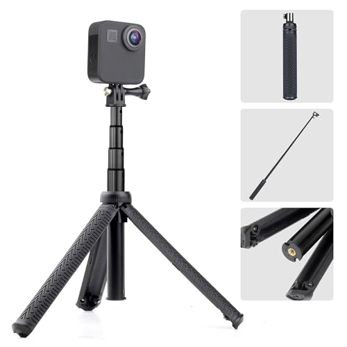 GEPULY Aluminum Extendable Tripod Selfie Stick Monopod for Phone GoPro Hero 13 12 11 10 9 8 7 6 5 4,Session, Fusion Max, AKASO,OSMO Action Cameras(3-in-1:Hand Grip, Selfie Stick,Tripod Stand)