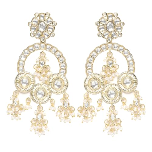 Image of Karatcart Red Stone Studded Gold Plated Drop Earrings for Women