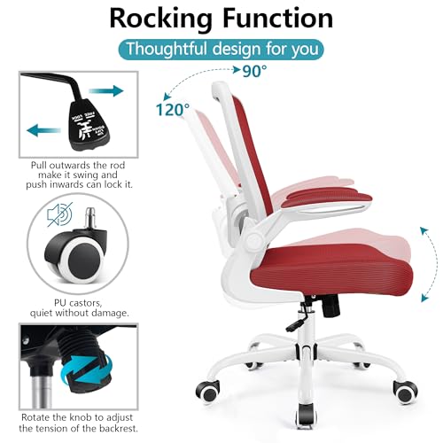 FelixKing Office Chair, Ergonomic Desk Chair Breathable Mesh Chairs Adjustable High Back Lumbar Support Flip-up Armrests, Executive Rolling Swivel Comfy Computer Chairs Home Office Fire Brick