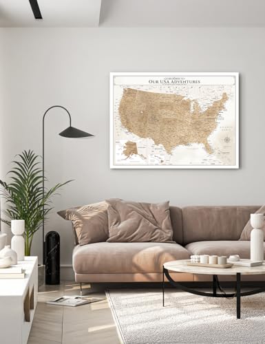 Image of IPIC - Vintage Push Pin United States Map Canvas Wall Art, Oversized US Travel Map Print for Home, Office, Study or RV, Push Pin Board Decor to Track Your Travels, Ready to Hang