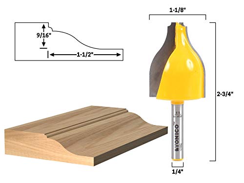 Yonico 12148q Ogee & Bead Vertical Raised Panel Router Bit 1/4-Inch Shank, 1.13 inches x 1.5 inches - Image 2