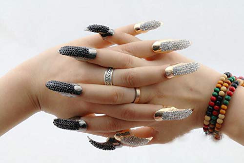 Mens Gothic Full Finger Rings Retro Punk Rock False Nail Finger Claw Eagle Claw Womens Jewelry Alloy Rhinestone Fingertip Claw for Cosplay Party Halloween Activity (5PCS/Gold) - Thumbnail 5