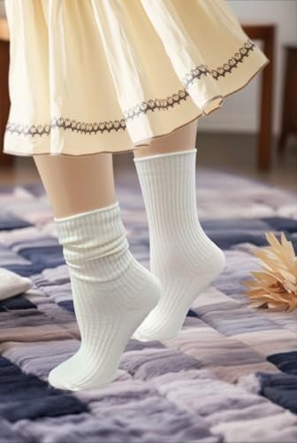 Opa! Women's Thin Cotton Crew Socks, Casual Cute Knitted Tube Socks, 3 pairs (Ivory White)4