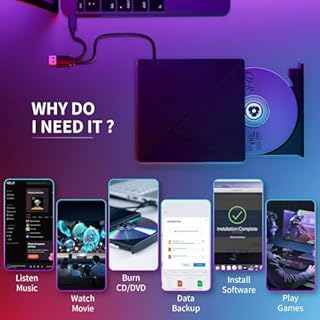 Umaniy DVD Player for Laptop, External CD Drive for Mac, USB 3.0 USB C Portable CD Burner External Disk Drive, DVD Reader Writer ROM Drive Compatible with Laptop Desktop Mac,Windows 10/8/7 Linux
