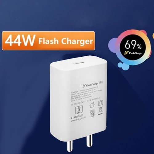 Image of 44W Type C Flash Adapter with Cable Compatible with Vivo X300, X300 Pro, V60e, Y31, Y31 Pro, T4 Pro, V60, T4R, T4x, T2, IQOO 15,13, 10R, Z10, Z10x, Neo 10, Z10 lite 5G, 15C| 44 W Quick Charger Support