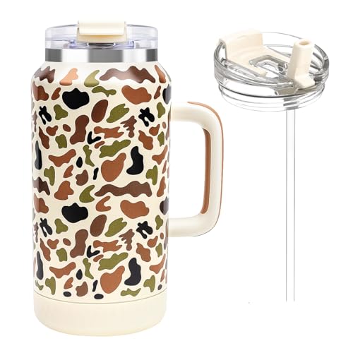 Hydraful 64 oz Tumbler with Handle and Straw - 100% Leak-Proof - Insulated Cup Reusable Stainless Steel Large Water Bottle Travel Mug for Gym, Hiking, and Camping - Gifts for Women Men Him H