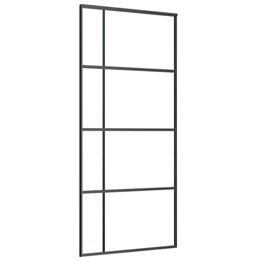 Porta scorrevole in vetro ESG, 90 x 205 cm, con telaio in alluminio e set di guarnizioni, scorrevole silenziosa, design moderno, ideale per porta di casa, porta d'ingresso, porta d'ingresso
