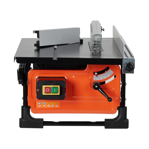 PioneerWorks 8-Inch Jobsite Table Saw, 6.7A Copper Motor, 3576RPM, 24T Blade, Compact Portable Kit with Sliding Miter Gauge for DIY Woodworking and Furniture Making, Orange