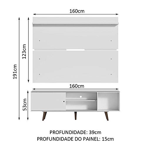 Rack Madesa Dubai e Painel para TV até 65 Polegadas com Pés - Branco/Rustic