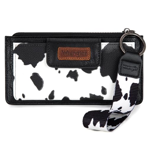 Image of Montana West X Wrangler Cow Print Wallet for Women Ladies Female Card Cases & Money Organizers Wristlet with Wallet Large Clutch with Coin Purse Smooth Zipper and Rfid Lining