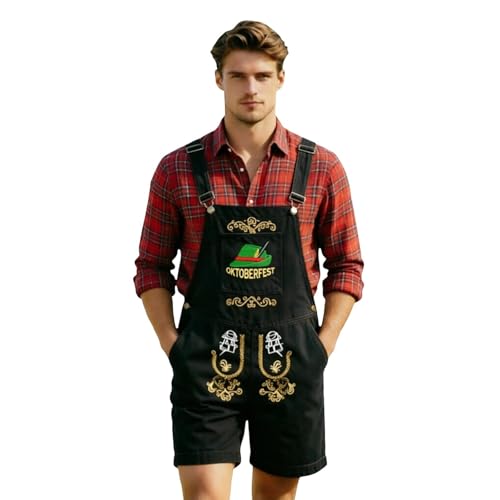 Lederhosen pour les hommes en cuir véritable noir pour la Fête de la Bière