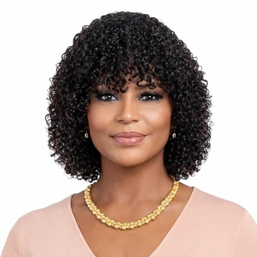 RAGMZZE short curly human hair wig with bangs, 100% human