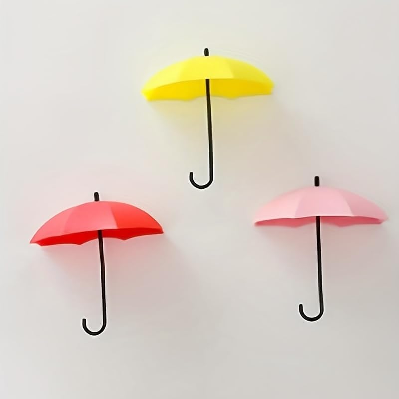 3 Pack Colorful Umbrella Wall Rack Wall Hooks with Split Ring Closure - Creative Decorative Key Hangers for Home Bedroom Wall Decor, Aesthetic Room Organization