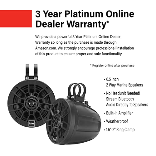 Image of BOSS Audio Systems B6ABT ATV UTV Marine Roll cage Waketower Speaker Pods - Built-in Bluetooth, Amplified, 6.5 Inch Speakers, 1 Inch Dome Tweeters, Full Range, 2 Way, IPX6 Weatherproof, Sold in Pairs