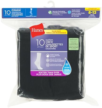 Hanes Women's Crew Sock, Pack of 10 Dress Casual Socks, Black, 9 11 US - 1