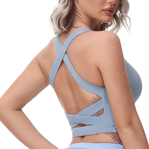 Image of romansong Strappy Yoga Sports Bras for Women Padded Criss-Cross Back Tank Tops