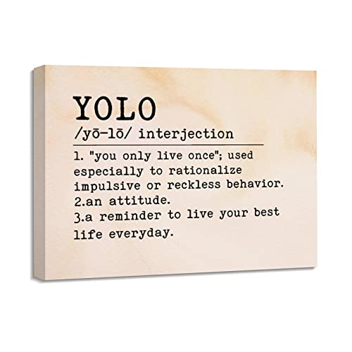 YOLO Impression sur toile avec cadre en bois pour décoration maison et bureau 40x50 cm