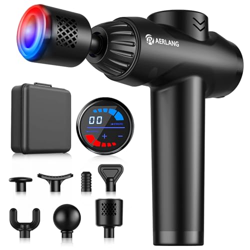 AERLANG Massagepistole mit Wärme, Massagepistole, Tiefengewebe, Muskelpercussion-Massagegerät mit 20 Geschwindigkeiten, mit LCD-Touchscreen, 7 Köpfe, Massagepistole mit Etui für Zuhause, Büro, Workout