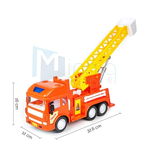 Image of Toy Truck Diecast Cars Truck with Light and Sound Pull Back Vehicles Toy Trucks for Kids ?Colors as Per Stock? (Fire Ladder Truck)