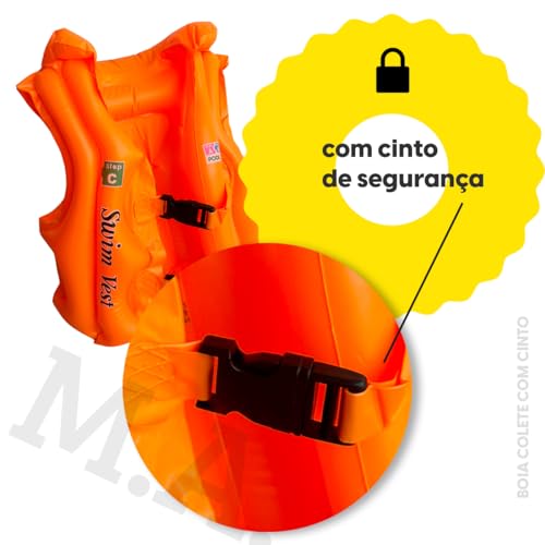 Boia Infantil Colete Salva Vidas Com Cinto Inflável Piscina Praia Férias (40cm, Laranja)