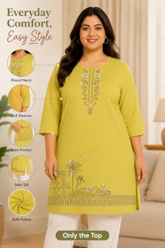 Image of RYSH Women's Plus Size Printed Kurta | Round Neck | 3 /4 Sleeve | Relaxed Fit