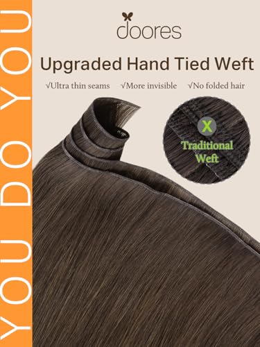 Image of DOORES Sew in Hair Extensions Remy, 24 Inch Chocolate Brown 60g, Genius Sew in Weft Hand Tied Human Hair Extensions for Women