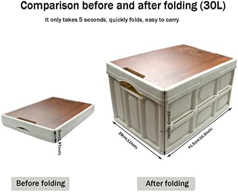 Roellgs household folding storage box wooden cover thickened outdoor foldable storage box multifunctional camping car storage box can be used as a bedside table (42x28.5x23)