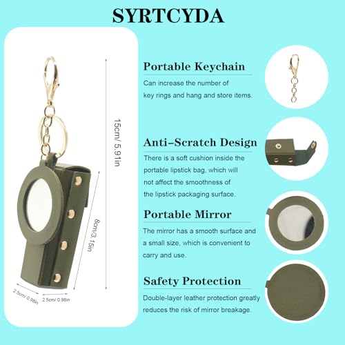 SRYTCYDA Leather Keychain for Women, Portable Lipstick Case with Mirror for Purse, Keychain Chapstick Holder for Women Gifts, Mther's Day, Birthday, Valentine's Day, Christmas (Army Green) — view 2