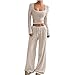 Womens Striped 2 Piece Sets Square Neck Top Wide Drawstring Leg Pants,Fashion Casual Lounge Set (Light Gray,XL)