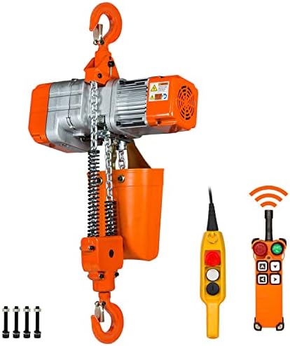 Prowinch 1 Ton Electric Chain Hoist with Wireless Remote Control System Single Phase 2000Lbs Load Capacity 20ft Lift Height Hook Mount Chain Hoist G80 Electric Hoist Double Chain
