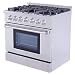 Thor Kitchen HRG3618U 36" Freestanding Professional Style Gas Range with 5.2 Cu. Ft. Oven, 6 Burners, Convection Fan, Cast Iron Grates, Blue Porcelain Oven Interior, In Stainless Steel
