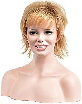 Colorwigy Jane Fonda Short Natrual Short Wigs with Bangs Layered Synthetic Hair Capless Wig 8 Inches
