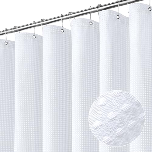 MitoVilla White Luxury Weighted Textured Fabric Shower Curtain Hotel,72x78
