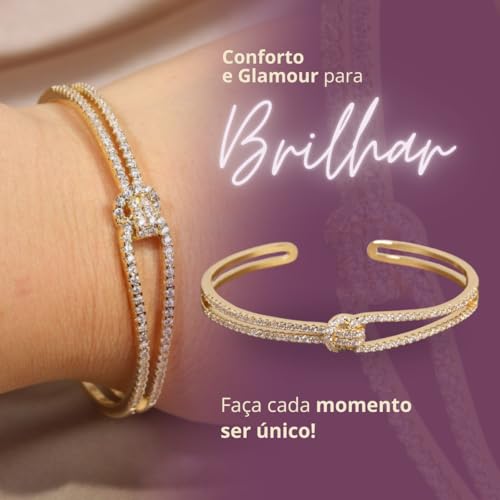 Pulseira Feminina Cravejada Banhada a OUro 18k Glamourosa e Luxuosa Fecho Ajustável - Woman's Grace