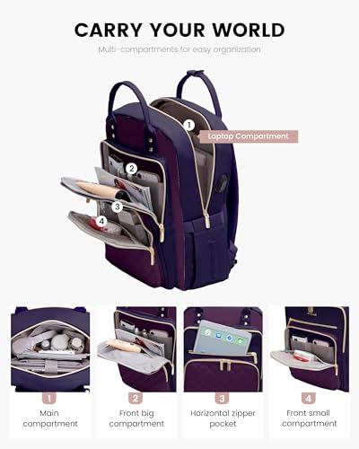 Image of LOVEVOOK Laptop Backpack Purse for Women, 15.6 inch Laptop Bag for Travel with USB Port, Water Resistant Lightweight Daypacks for College Work Business, Nurse Teacher Computer Backpacks