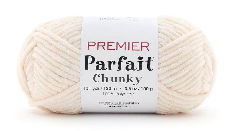 Image of Premier Yarns Parfait Chunky Chenille Yarn 3.5 Oz 6 Super Bulky Weight 3 Pack Bundle with Bella's Stitch Place Holders (Marshmallow)