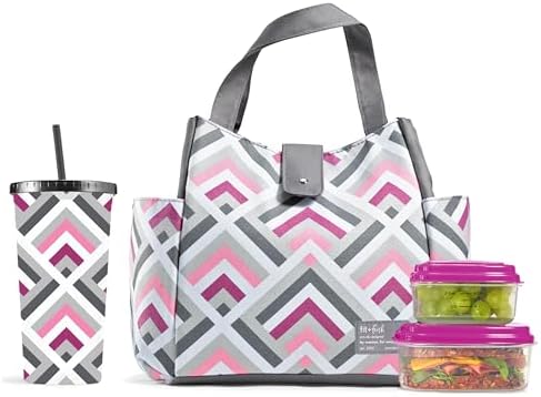 Fit & Fresh Lunch Bag For Women, Insulated Womens Lunch Bag For Work, Leakproof & Stain-Resistant Large Lunch Box For Women With Containers and Matching Tumbler, Snap Closure Westport Bag Magenta