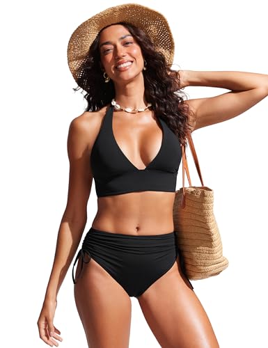 CRZ YOGA Womens High Waisted Bikini Bottoms Adjustable Ruched Side Tie Bathing Swim Full Coverage Swimsuit Briefs3