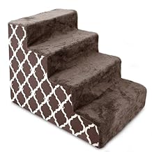 Best Pet Supplies Dog Stairs & Steps - Foam Steps for Small Dogs & Cats, Non-Slip Indoor Balanced Pet Step Support, Dog Ramp, No Assembly, Brown Lattice Print, 4-Step 18-inch Height