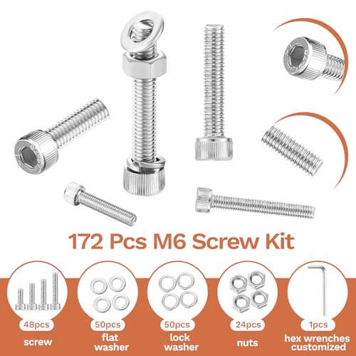 172 Pcs M6 Screws Assortment Kit, M6x 8/10/12/16/20/25/30/35mm M6 Bolts Kit, 304 Stainless Steel Hex Socket Head Screws Nuts Bolts and Washers Set - Image 3