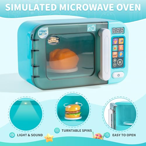 MINDNOOK Toddler Microwave Toys, Kitchen Playset with Light & Sound, Kids Pretend Play Electronic Oven with Play Food, Learning Toys for Girls & Boys Ages 3+ - Thumbnail 3