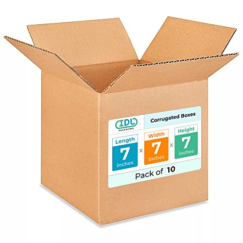 Idl Packaging - B-777-10 Cube Corrugated Shipping Boxes 7"L X 7”W X 7"H (Pack Of 10) - Excellent Choice Of Sturdy Packing Boxes For Usps, Ups, Fedex Shipping #TOP17